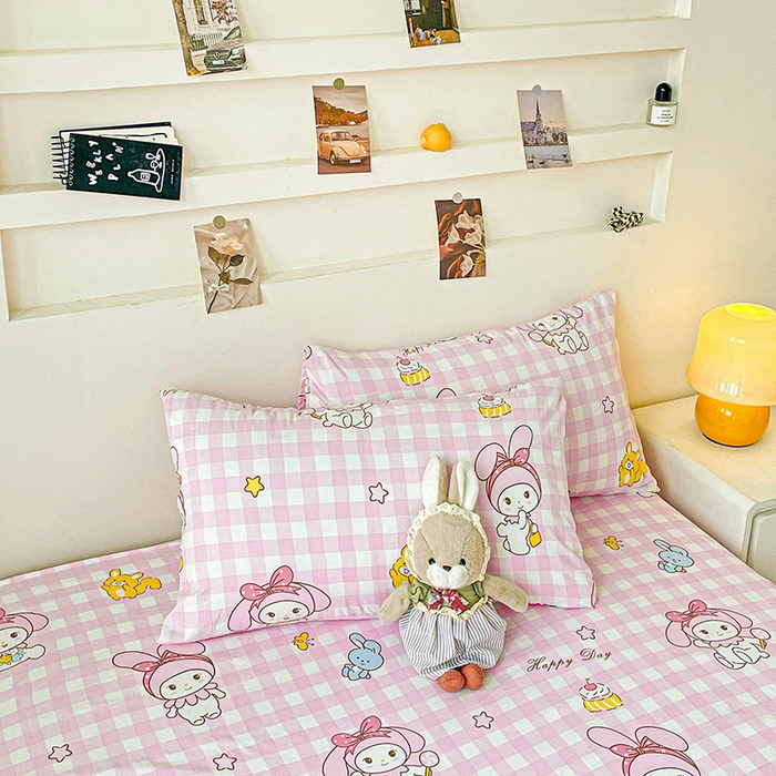 91家纺网 家纺一手货源 找家纺 纽缦家纺 2025新款水洗双层纱床单 花田小兔