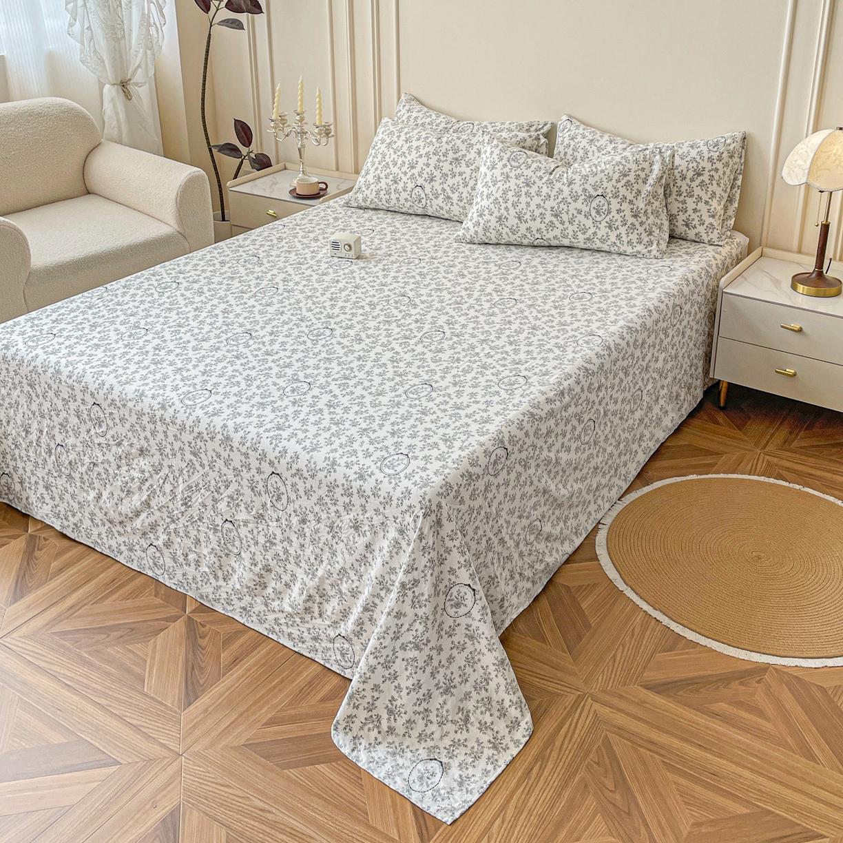 纽缦家纺 2025新款水洗双层纱床单 花宇时间