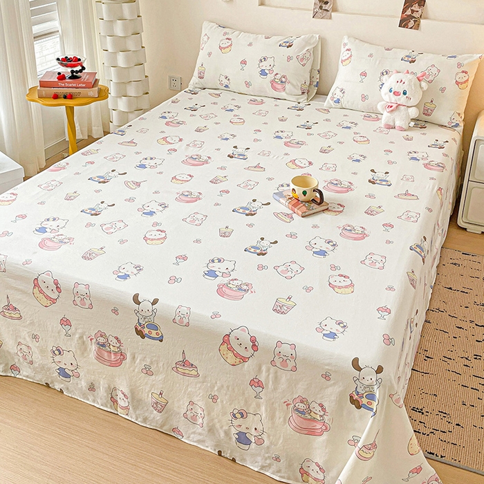 纽缦家纺 2025新款水洗双层纱床单 奶猫