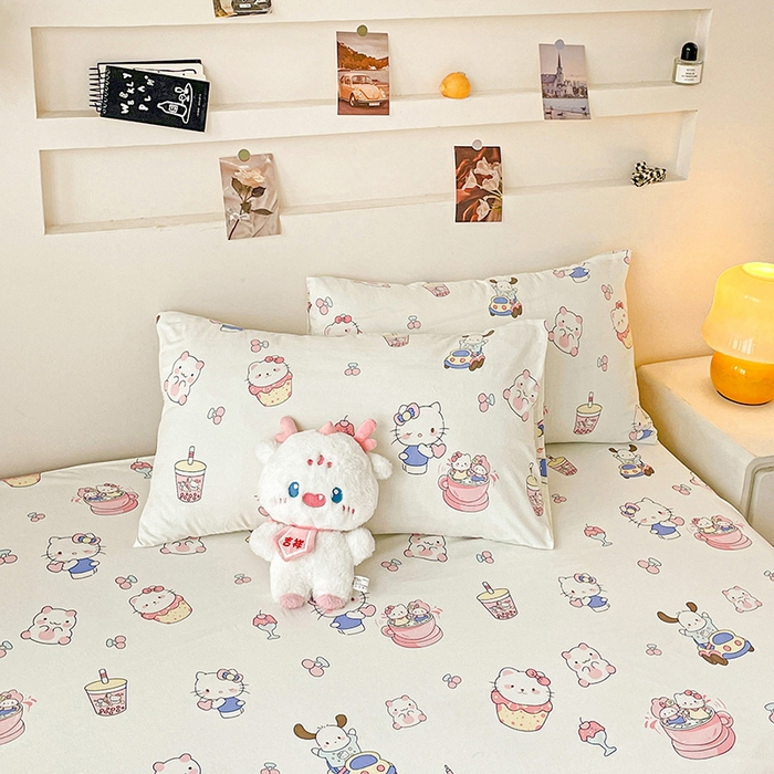 91家纺网 家纺一手货源 找家纺 纽缦家纺 2025新款水洗双层纱床单 奶猫