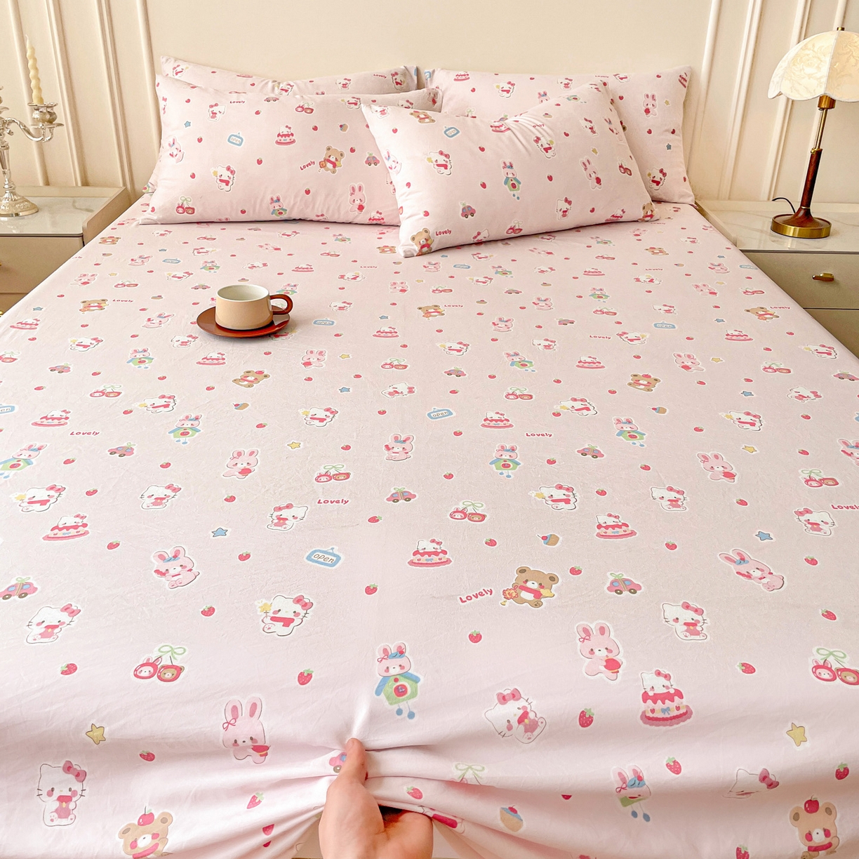 91家纺网 家纺一手货源 找家纺 纽缦家纺 2025新款水洗双层纱床单 软糖猫