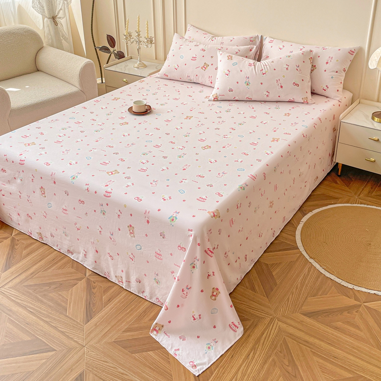 纽缦家纺 2025新款水洗双层纱床单 软糖猫