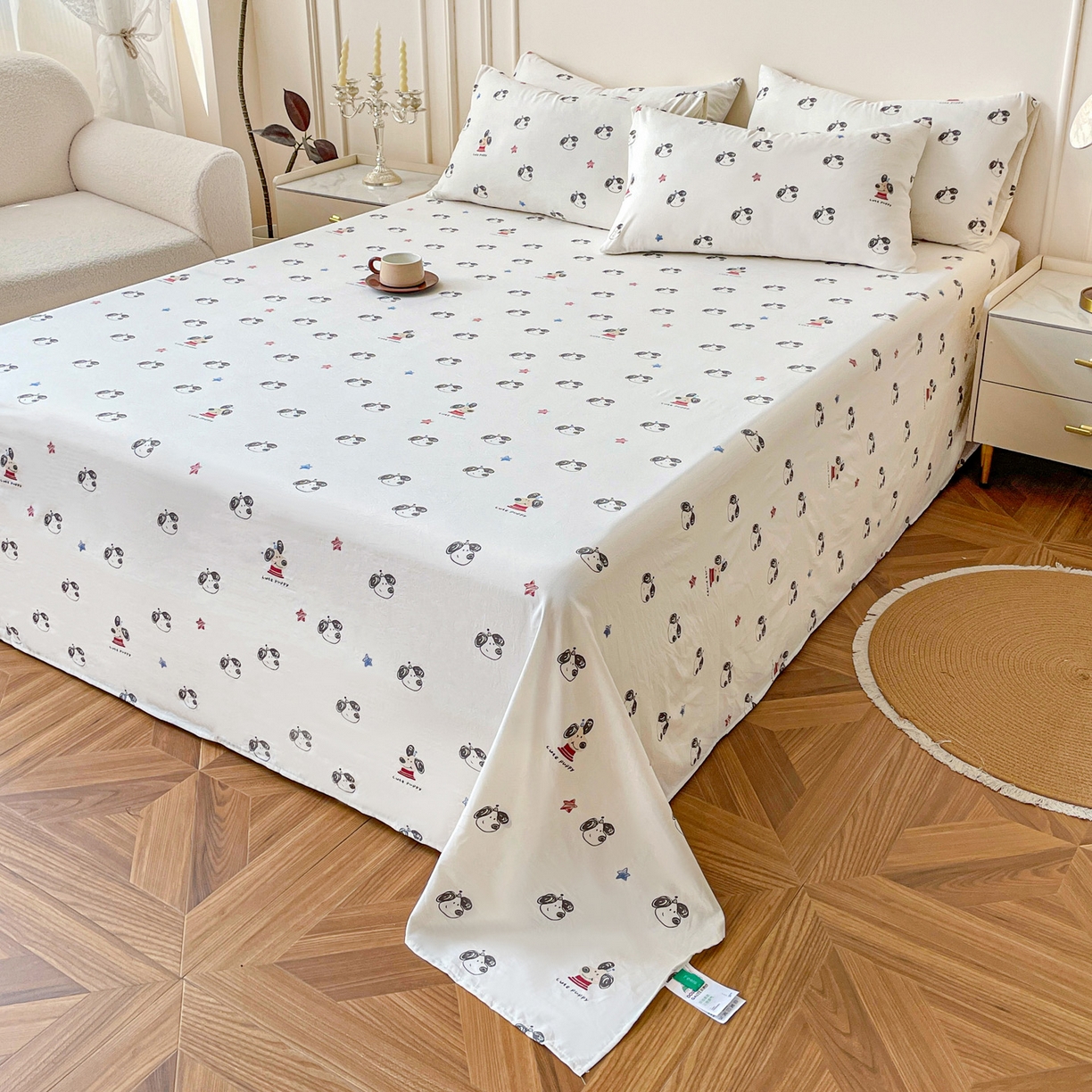 纽缦家纺 2025新款水洗双层纱床单 淘气小狗