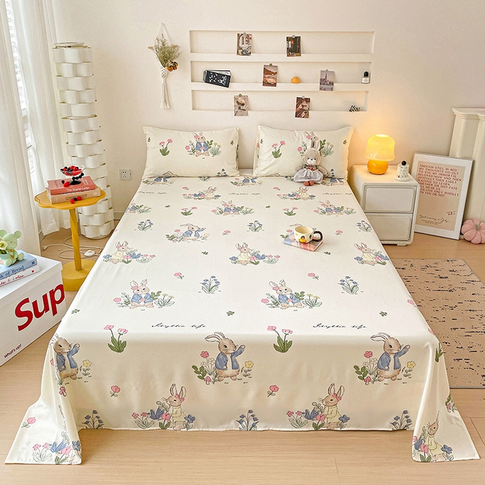 91家纺网 家纺一手货源 找家纺 纽缦家纺 2025新款水洗双层纱床单 兔sweet