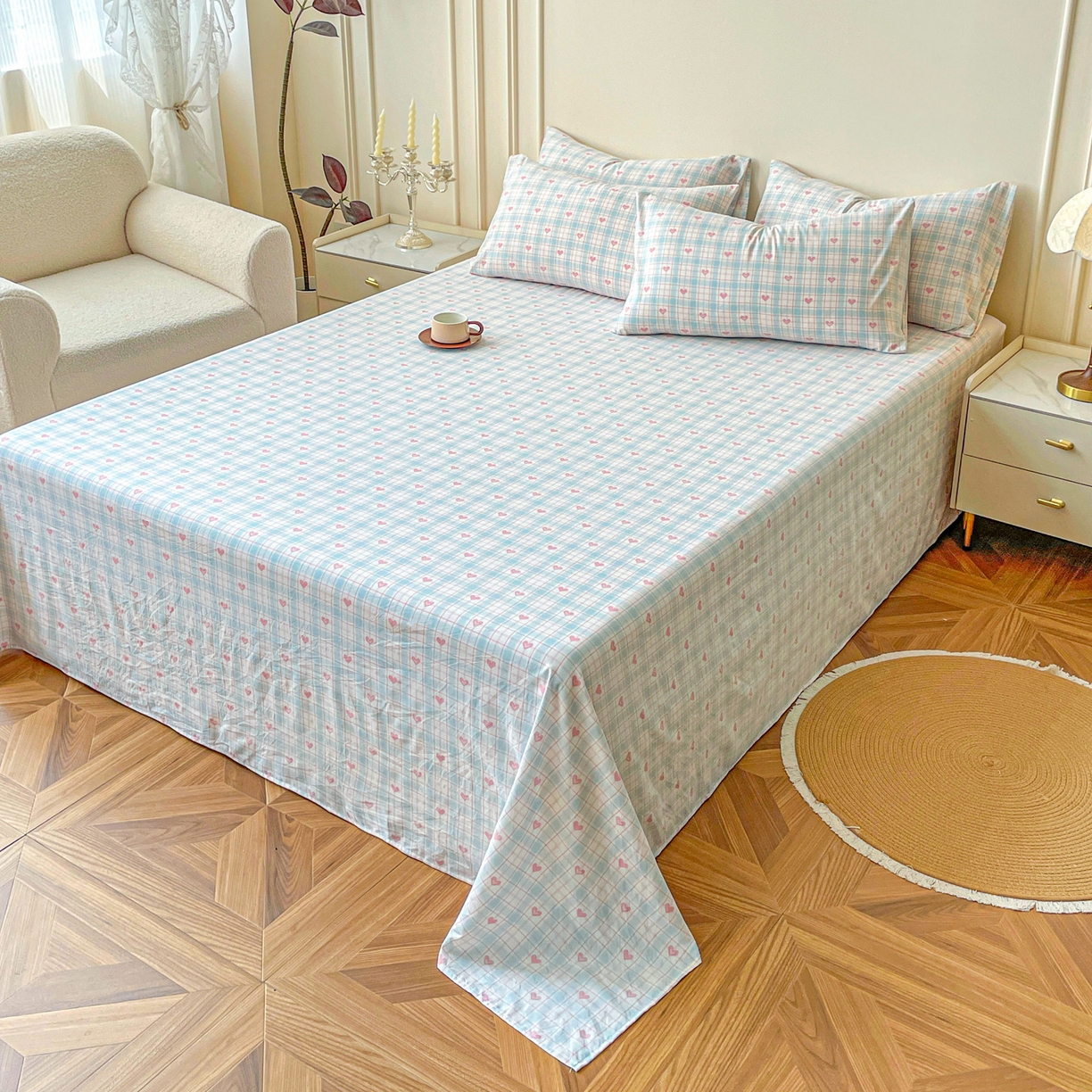 纽缦家纺 2025新款水洗双层纱床单 温暖粉心