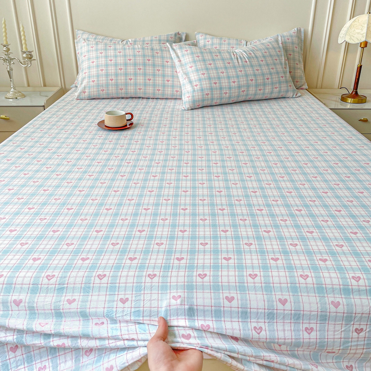 91家纺网 家纺一手货源 找家纺 纽缦家纺 2025新款水洗双层纱床单 温暖粉心