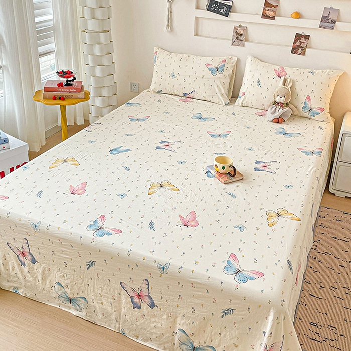 纽缦家纺 2025新款水洗双层纱床单 星蝶物语