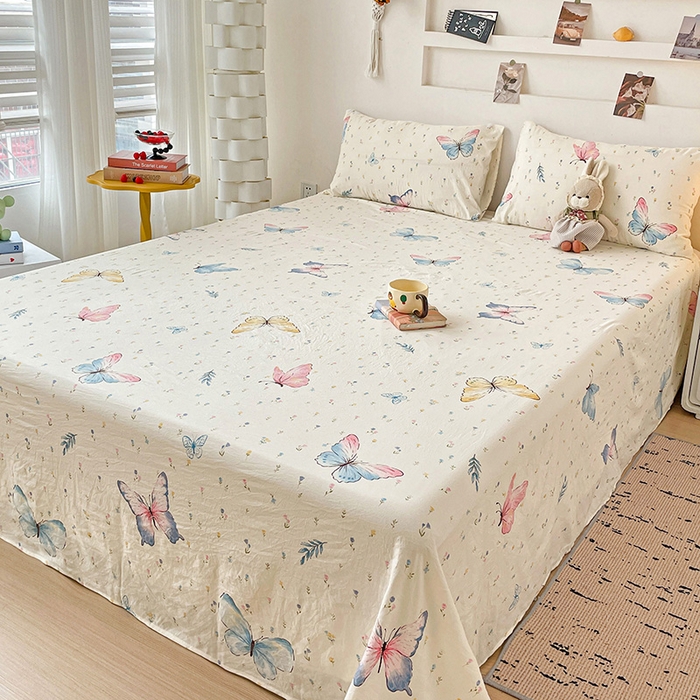 91家纺网 家纺一手货源 找家纺 纽缦家纺 2025新款水洗双层纱床单 星蝶物语