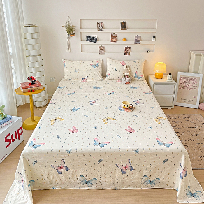 91家纺网 家纺一手货源 找家纺 纽缦家纺 2025新款水洗双层纱床单 星蝶物语