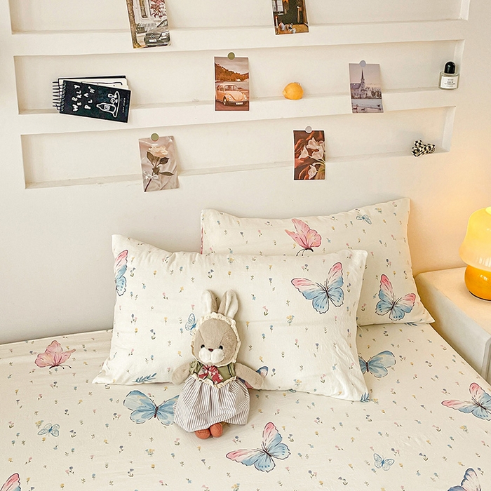 91家纺网 家纺一手货源 找家纺 纽缦家纺 2025新款水洗双层纱床单 星蝶物语