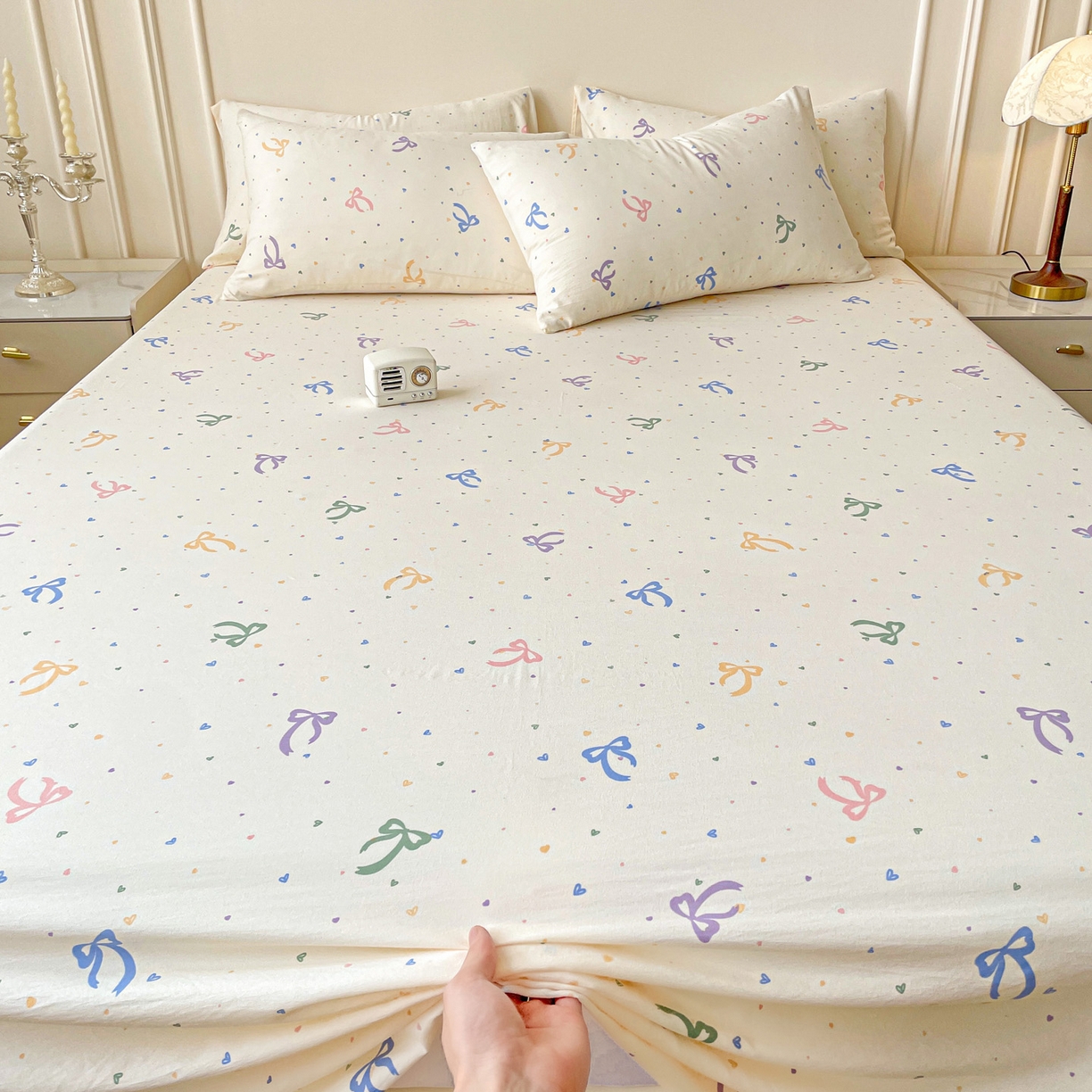 91家纺网 家纺一手货源 找家纺 纽缦家纺 2025新款水洗双层纱床单 星梦蝶结