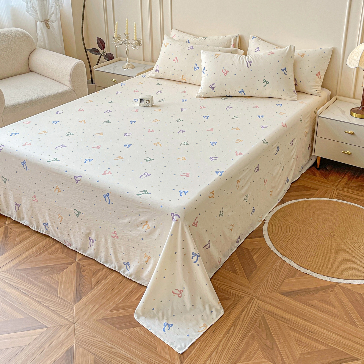 纽缦家纺 2025新款水洗双层纱床单 星梦蝶结