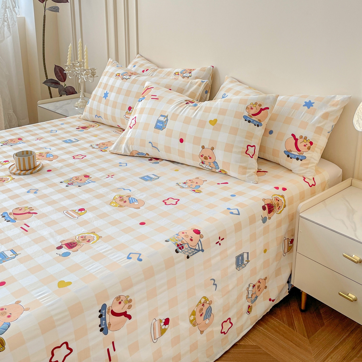 91家纺网 家纺一手货源 找家纺 纽缦家纺 2025新款水洗双层纱床单 学习皮卡