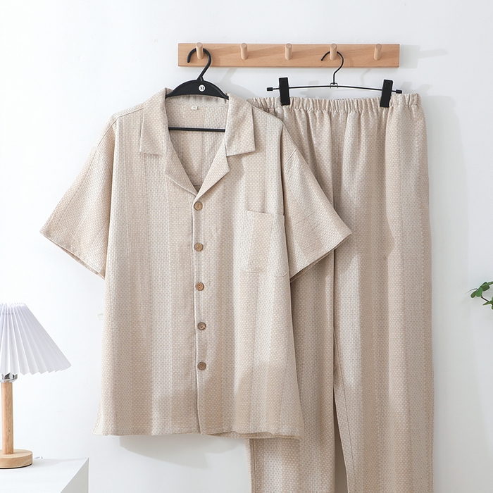 （总）双梦毛巾 2025新款亚麻提花短袖长裤家居服睡衣 可外穿 可来样定做 