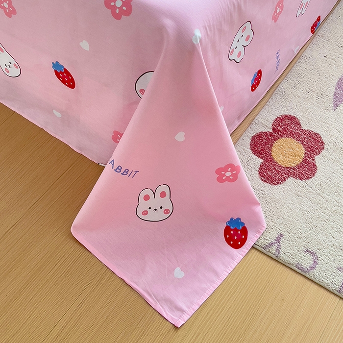 91家纺网 家纺一手货源 找家纺 纽缦家纺 2025新款纯棉斜纹床单单品床单床单单件 草莓兔粉