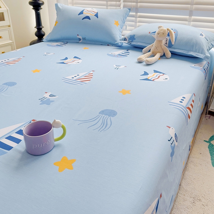 91家纺网 家纺一手货源 找家纺 纽缦家纺 2025新款纯棉斜纹床单单品床单床单单件 海洋之心