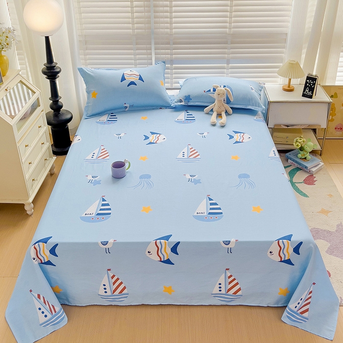 91家纺网 家纺一手货源 找家纺 纽缦家纺 2025新款纯棉斜纹床单单品床单床单单件 海洋之心