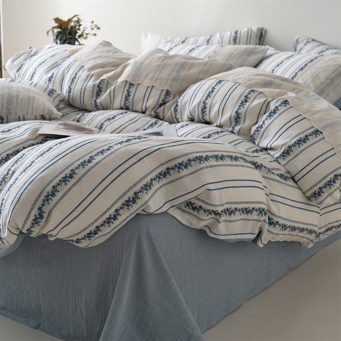 91家纺网 家纺一手货源 找家纺 （总）久典家居 2025新款60S复古色织双层纱提花四件套