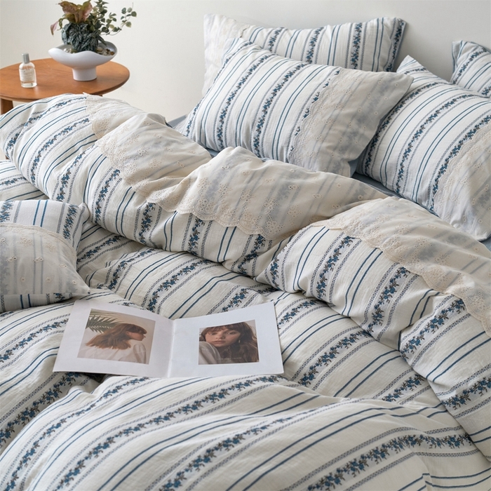 91家纺网 家纺一手货源 找家纺 （总）久典家居 2025新款60S复古色织双层纱提花四件套