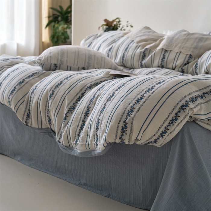 91家纺网 家纺一手货源 找家纺 （总）久典家居 2025新款60S复古色织双层纱提花四件套