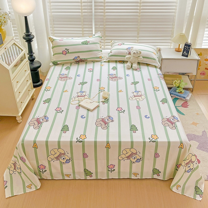 91家纺网 家纺一手货源 找家纺 纽缦家纺 2025新款纯棉斜纹床单单品床单床单单件 趣味熊