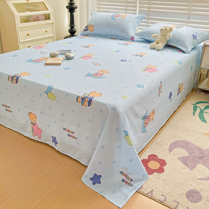 纽缦家纺 2025新款纯棉斜纹床单单品床单床单单件 星星小熊