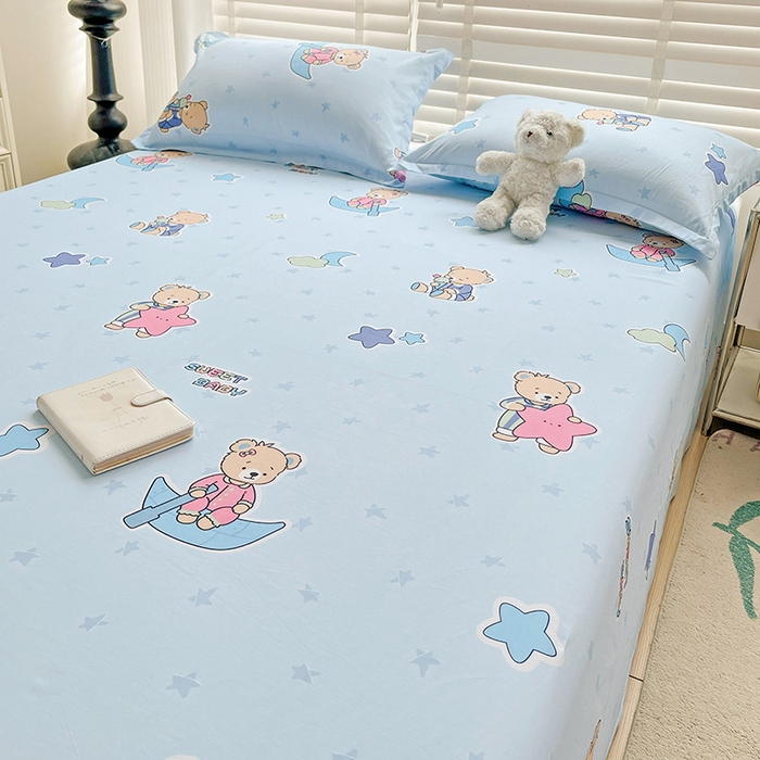 91家纺网 家纺一手货源 找家纺 纽缦家纺 2025新款纯棉斜纹床单单品床单床单单件 星星小熊