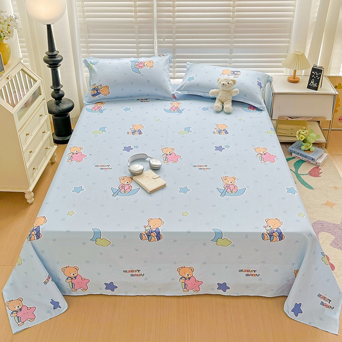 91家纺网 家纺一手货源 找家纺 纽缦家纺 2025新款纯棉斜纹床单单品床单床单单件 星星小熊