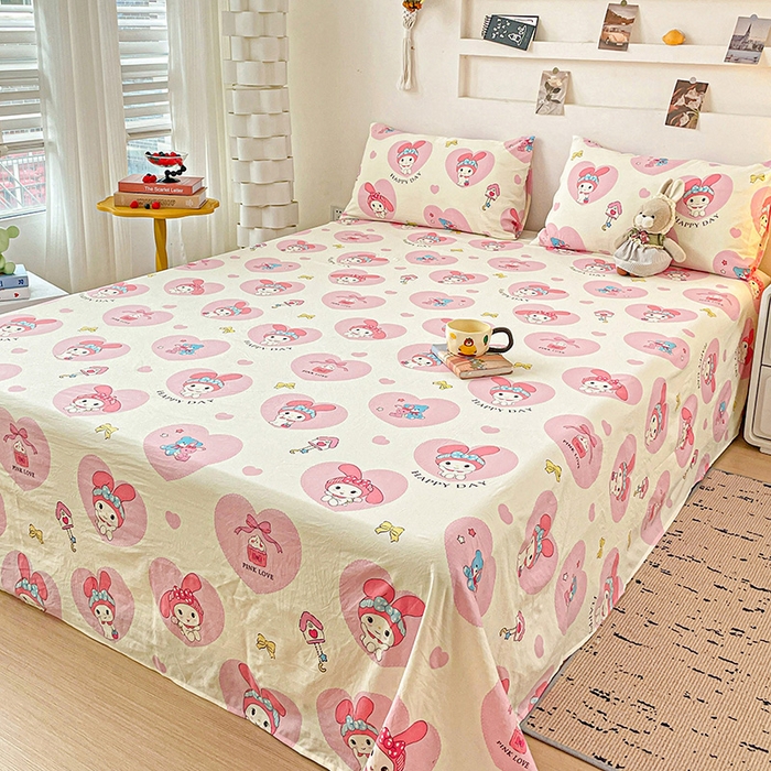 悦织湾家纺 2025新款A类水洗棉单床单枕套2025新款亲肤印花小清新卡通轻奢学生宿舍三件套 小恋曲