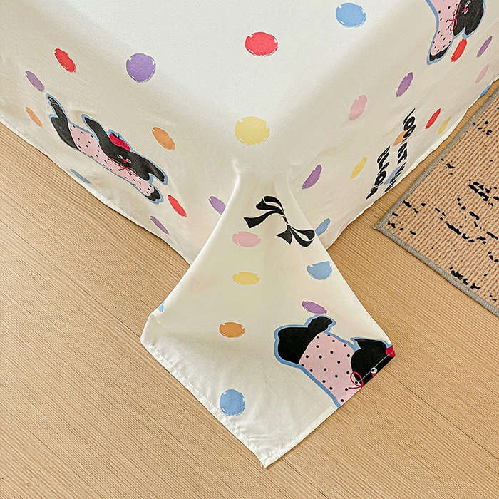 91家纺网 家纺一手货源 找家纺 悦织湾家纺 2025新款A类水洗棉单床单枕套2025新款亲肤印花小清新卡通轻奢学生宿舍三件套 波点小狗