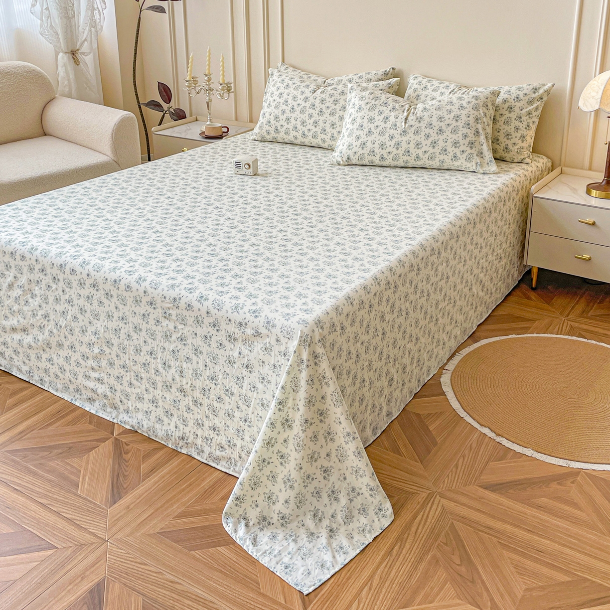 91家纺网 家纺一手货源 找家纺 悦织湾家纺 2025新款A类水洗棉单床单枕套2025新款亲肤印花小清新卡通轻奢学生宿舍三件套 春日与玫瑰