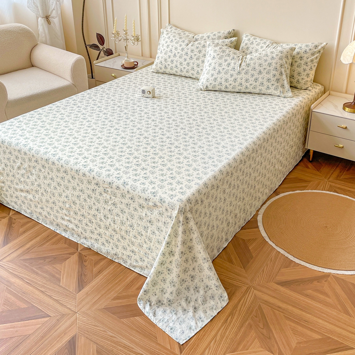 91家纺网 家纺一手货源 找家纺 悦织湾家纺 2025新款A类水洗棉单床单枕套2025新款亲肤印花小清新卡通轻奢学生宿舍三件套 春日与玫瑰