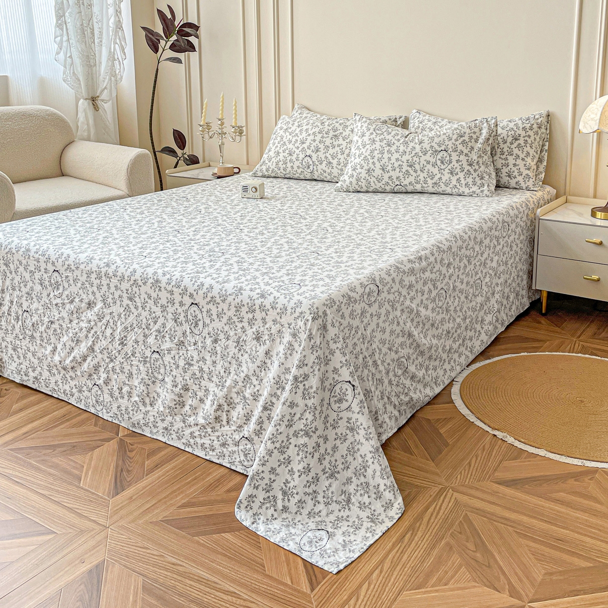 91家纺网 家纺一手货源 找家纺 悦织湾家纺 2025新款A类水洗棉单床单枕套2025新款亲肤印花小清新卡通轻奢学生宿舍三件套 花宇时间