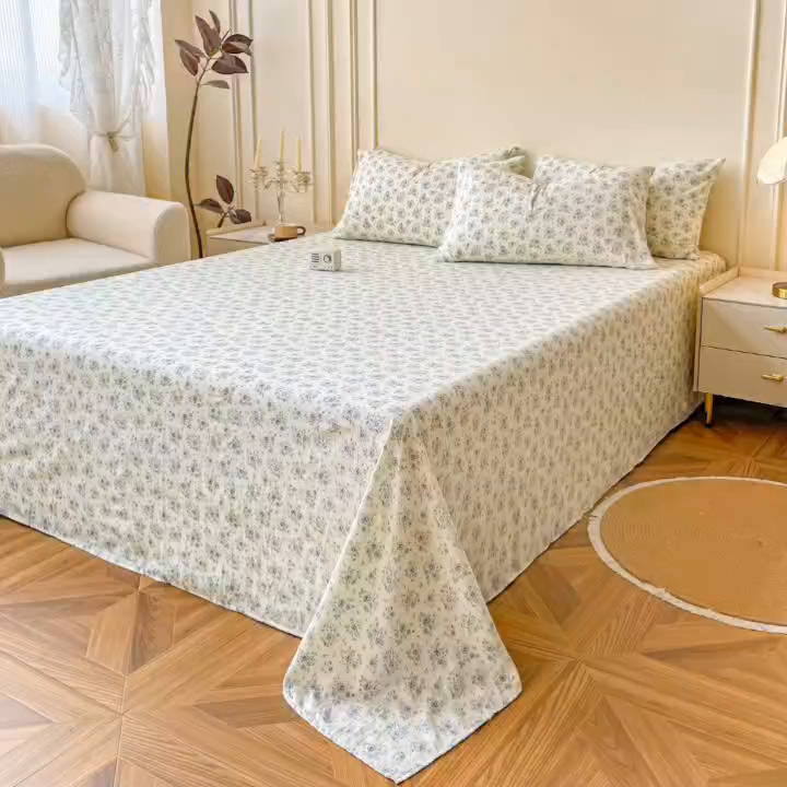 91家纺网 家纺一手货源 找家纺 悦织湾家纺 2025新款A类水洗棉单床单枕套2025新款亲肤印花小清新卡通轻奢学生宿舍三件套 春日与玫瑰