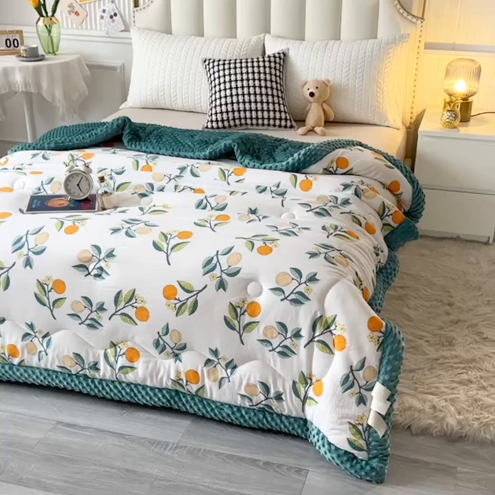 91家纺网 家纺一手货源 找家纺 欧夏被业 2025新款冬被水洗棉豆豆被芯豆豆绒被子学生春秋被供直播 枇杷果