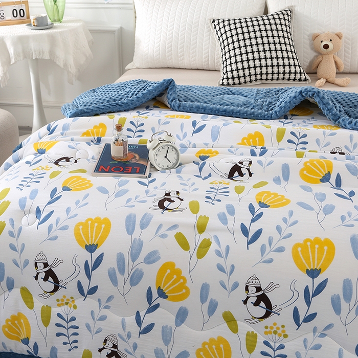 91家纺网 家纺一手货源 找家纺 欧夏被业 2025新款冬被水洗棉豆豆被芯豆豆绒被子学生春秋被供直播 快乐企鹅