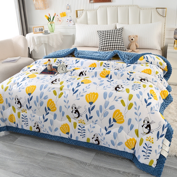 91家纺网 家纺一手货源 找家纺 欧夏被业 2025新款冬被水洗棉豆豆被芯豆豆绒被子学生春秋被供直播 快乐企鹅