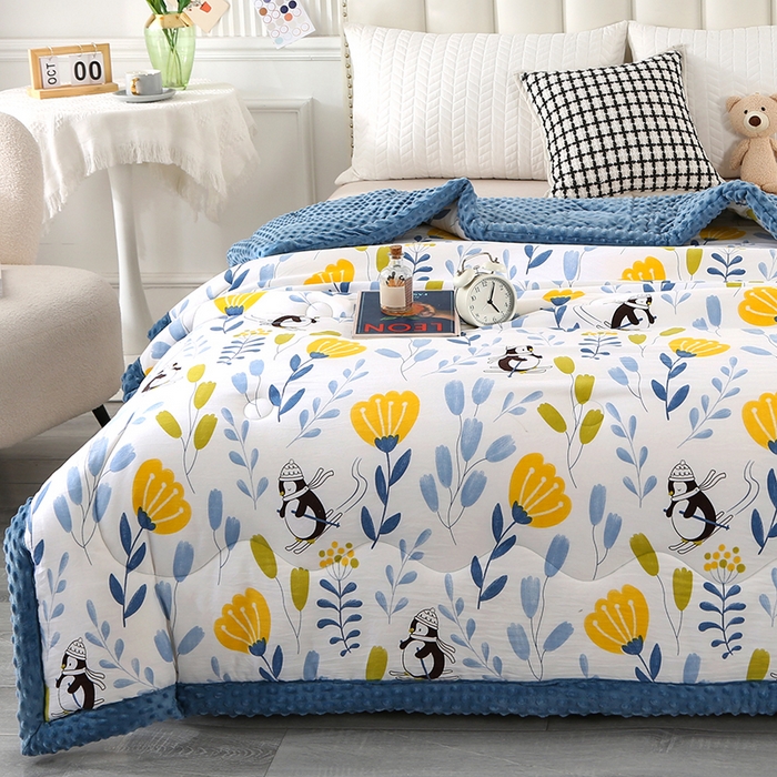 91家纺网 家纺一手货源 找家纺 欧夏被业 2025新款冬被水洗棉豆豆被芯豆豆绒被子学生春秋被供直播 快乐企鹅