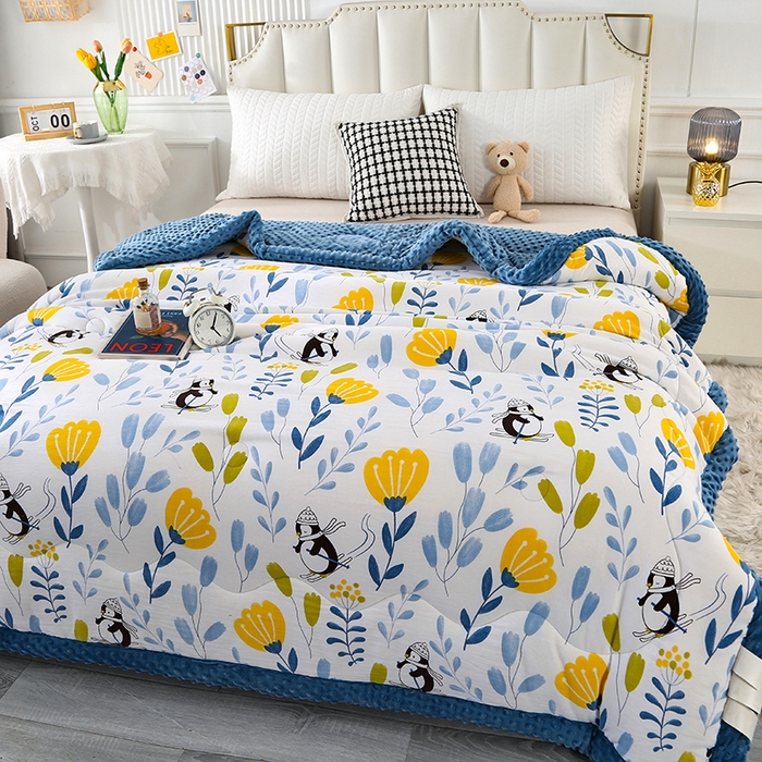 91家纺网 家纺一手货源 找家纺 欧夏被业 2025新款冬被水洗棉豆豆被芯豆豆绒被子学生春秋被供直播 快乐企鹅