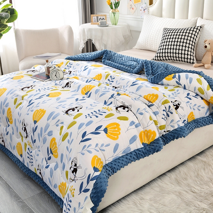 91家纺网 家纺一手货源 找家纺 欧夏被业 2025新款冬被水洗棉豆豆被芯豆豆绒被子学生春秋被供直播 快乐企鹅