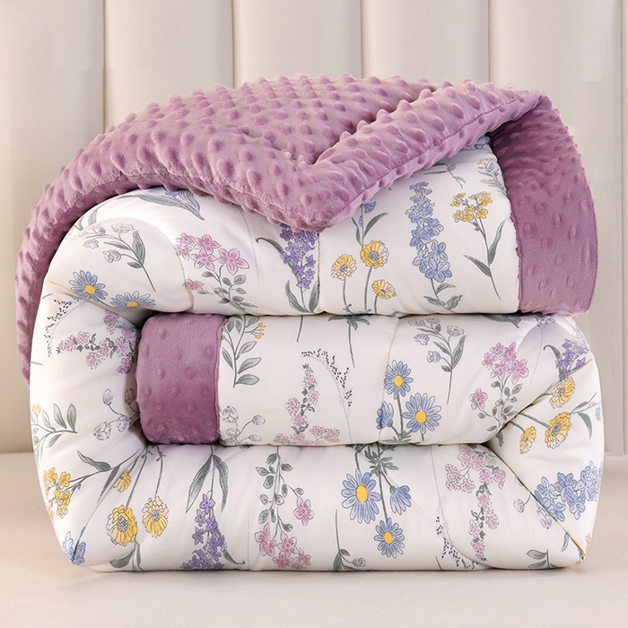 91家纺网 家纺一手货源 找家纺 欧夏被业 2025新款冬被水洗棉豆豆被芯豆豆绒被子学生春秋被供直播 薰衣草