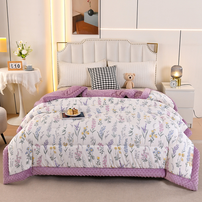 欧夏被业 2025新款冬被水洗棉豆豆被芯豆豆绒被子学生春秋被供直播 薰衣草