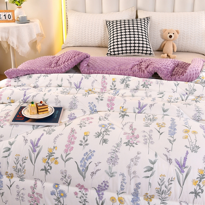 91家纺网 家纺一手货源 找家纺 欧夏被业 2025新款冬被水洗棉豆豆被芯豆豆绒被子学生春秋被供直播 薰衣草