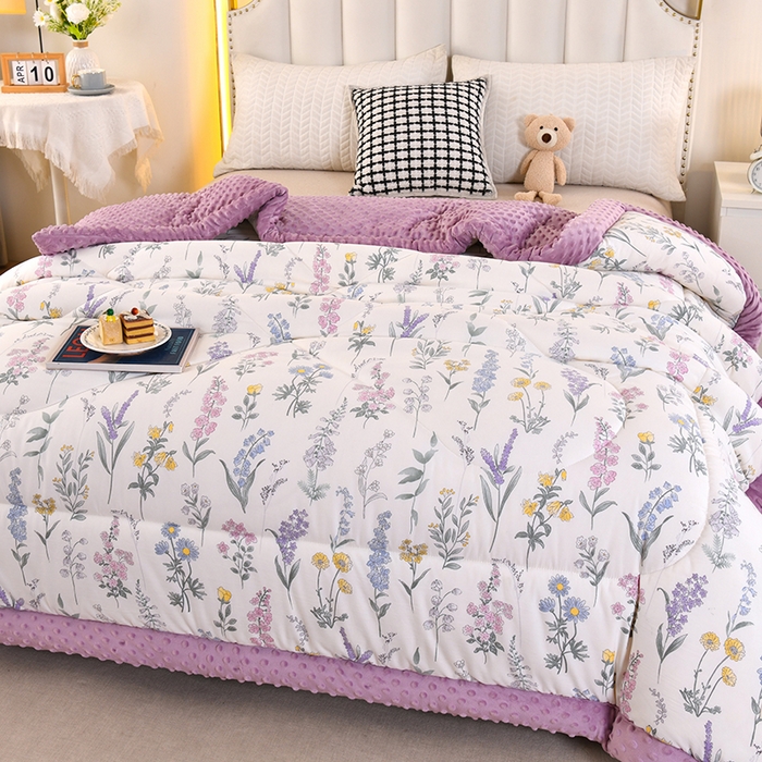 91家纺网 家纺一手货源 找家纺 欧夏被业 2025新款冬被水洗棉豆豆被芯豆豆绒被子学生春秋被供直播 薰衣草