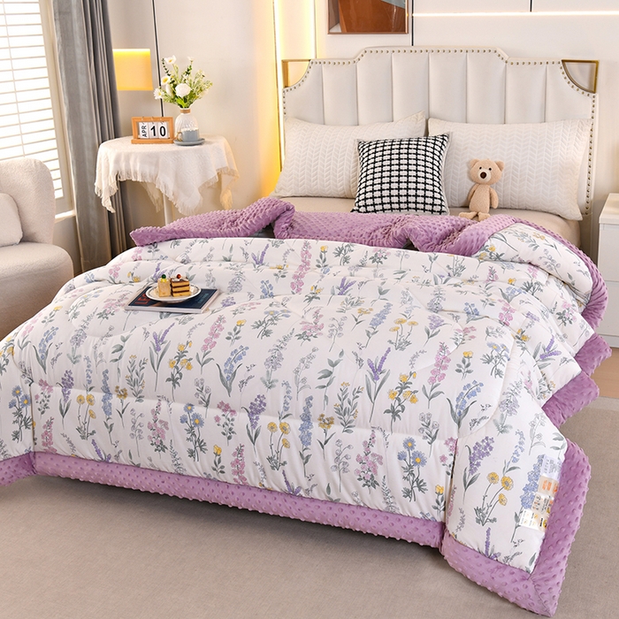 91家纺网 家纺一手货源 找家纺 欧夏被业 2025新款冬被水洗棉豆豆被芯豆豆绒被子学生春秋被供直播 薰衣草