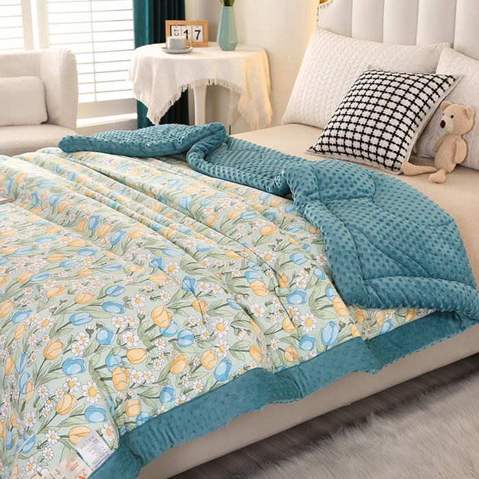 91家纺网 家纺一手货源 找家纺 欧夏被业 2025新款冬被水洗棉豆豆被芯豆豆绒被子学生春秋被供直播 郁金香