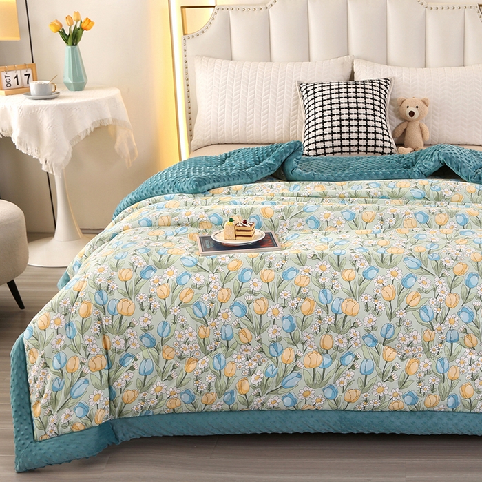 91家纺网 家纺一手货源 找家纺 欧夏被业 2025新款冬被水洗棉豆豆被芯豆豆绒被子学生春秋被供直播 郁金香