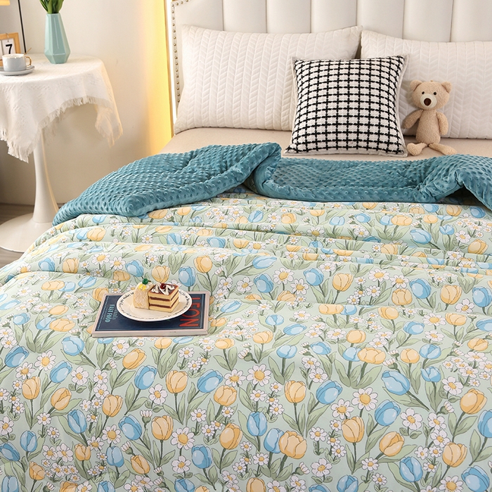 91家纺网 家纺一手货源 找家纺 欧夏被业 2025新款冬被水洗棉豆豆被芯豆豆绒被子学生春秋被供直播 郁金香