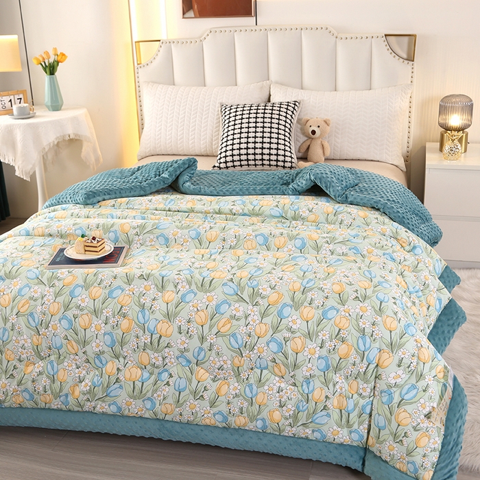 91家纺网 家纺一手货源 找家纺 欧夏被业 2025新款冬被水洗棉豆豆被芯豆豆绒被子学生春秋被供直播 郁金香