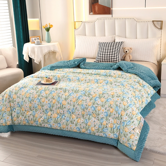 91家纺网 家纺一手货源 找家纺 欧夏被业 2025新款冬被水洗棉豆豆被芯豆豆绒被子学生春秋被供直播 郁金香